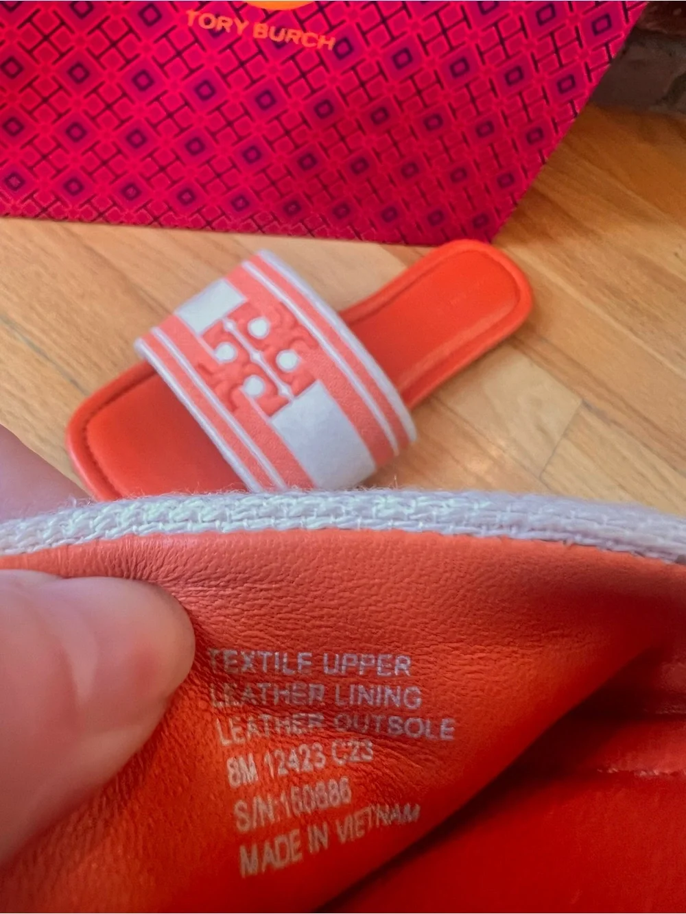Tory Burch Orange & Cream Double T Jacquard Striped Logo Slide Sandals